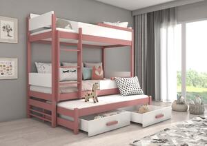 Poschoďová dětská postel Icardi 200x90 cm, růžová/bílá