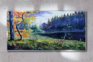 Obraz na skle Obraz na skle Abstrakce strom jezero
