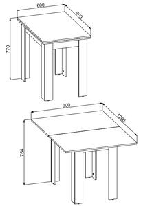 Jídelní stůl rozkládací 90x60 GENEVA sonoma trufel/wenge