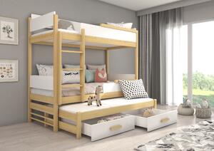 Patrová postel pro 3 děti Krosno, 200x90cm, bílá/borovice