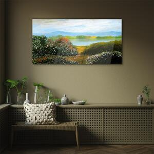 Obraz na skle Obraz na skle Květiny vodní stromy obloha
