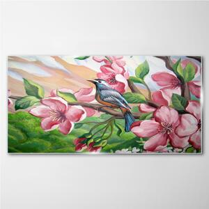 Obraz na skle Obraz na skle Abstrakce květiny pták