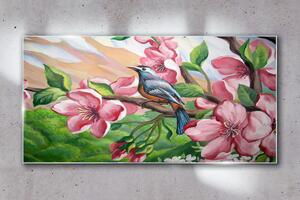 Obraz na skle Obraz na skle Abstrakce květiny pták