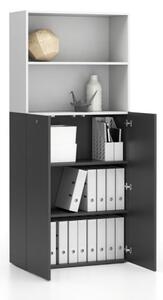 Kancelářská policová skříň 2-dveřová SEGMENT, uzamykatelná, 4 police, 840 x 370 x 1880 mm, bílá / grafitová