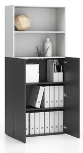 Kancelářská policová skříň 2-dveřová SEGMENT, uzamykatelná, 4 police, 840 x 370 x 1880 mm, bílá / dub přírodní