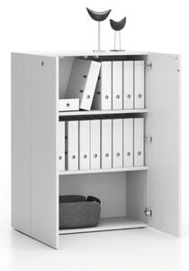 Nízká kancelářská skříňka SEGMENT, uzamykatelná, 2 police, 840 x 370 x 1140 mm, bílá