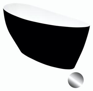 Besco Volně stojící vana z litého mramoru Keya BW 165x70 Barva: Bílá/černá, Rozměry (cm): 163,5x70,5, Typ a barva výpustě: Click-Clack s horním čištěním, chrom