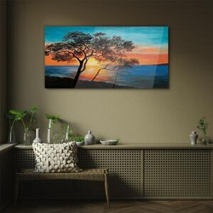 Obraz na skle Obraz na skle Sunset stromu moře moře