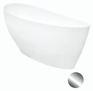Besco Volně stojící vana z litého mramoru Keya 165x70 Barva: Bílá, Rozměry (cm): 163,5x70,5, Typ a barva výpustě: Click-Clack s horním čištěním, chrom