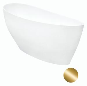 Besco Volně stojící vana z litého mramoru Keya 165x70 Barva: Bílá, Rozměry (cm): 163,5x70,5, Typ a barva výpustě: Click-Clack s horním čištěním, zlatá