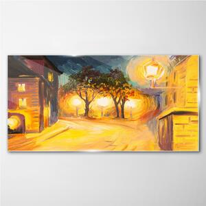 Obraz na skle Obraz na skle Městské lampy Noční stromy