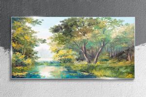 Obraz na skle Obraz na skle Lesní vodní stromy obloha