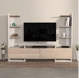Obývací stěna Avianne (bílá + dub). Akce -25%