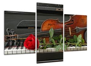 Obraz housle a růže na klavíru (90x60cm)