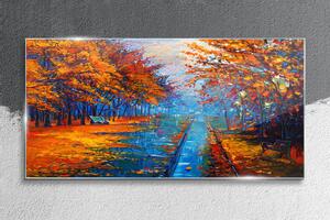 Obraz na skle Obraz na skle Park Stromy podzimní listí