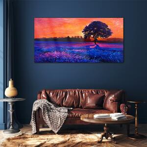 Obraz na skle Obraz na skle Sunset strom květiny