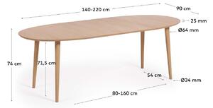 Dubový rozkládací jídelní stůl Kave Home Oqui 140-220 x 90 cm