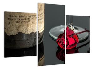 Červená růže na stole - obrazy do bytu (90x60cm)
