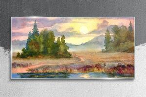 Obraz na skle Obraz na skle Akvarel strom Sunset