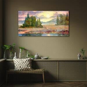 Obraz na skle Obraz na skle Akvarel strom Sunset