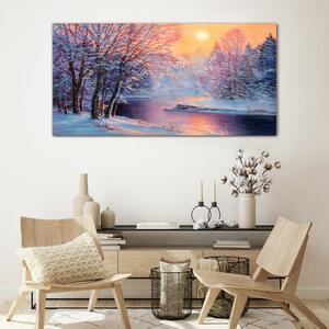 Obraz na skle Obraz na skle Zimní řeka stromy slunce