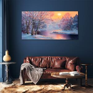 Obraz na skle Obraz na skle Zimní řeka stromy slunce