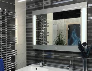 AMIRRO Zrcadlo na zeď chodbu do pokoje ložnice koupelny předsíně PHAROS GREY LED 110 x 80 cm s osvětlením na lacobel podkladu dotykovým senzorem 900-759