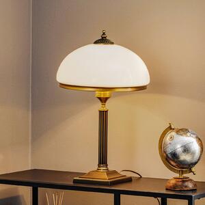 Jupiter Stolní lampa Petro, sklo, barva starý mosaz, výška 50 cm, Bronz / starožitná mosaz, Obývací pokoj / jídelna, kov, Starožitný