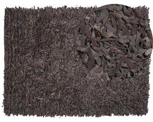 Hnědý shaggy kožený koberec 160x230 cm MUT