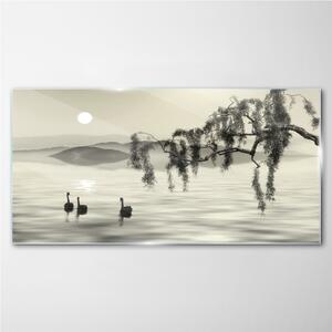 Obraz na skle Obraz na skle Jezero strom zvířecí pták