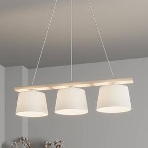 Euluna Závěsná lampa Švédsko, starožitná bílá/bílá, textil, dřevo, 3 světla, stmívatelný, Obývací pokoj / jídelna, Textil / tkanina / hedvábí