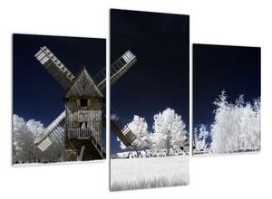 Větrný mlýn v zimní krajině - obraz (90x60cm)
