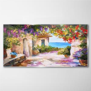Obraz na skle Obraz na skle Květiny domy mořská krajina