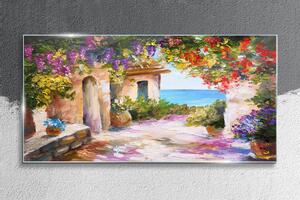 Obraz na skle Obraz na skle Květiny domy mořská krajina