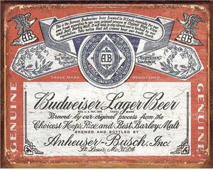 Plechová cedule Budweiser Historic Label 32 cm x 40 cm