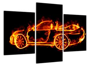 Obraz hořícího auta (90x60cm)