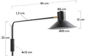 Černé kovové nástěnné světlo Kave Home Aria 86 cm