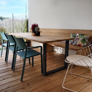 KULHÁNEK Zahradní stůl - kombinace dřeva a oceli Odstín nátěru: lazura - palisandr, Velikost desky: 150x80 cm, Odstín podnože: černá - RAL 9005