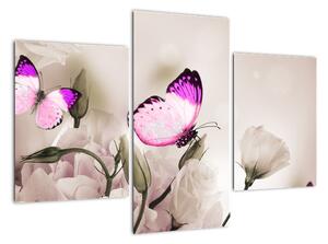 Motýl na květině - obraz (90x60cm)