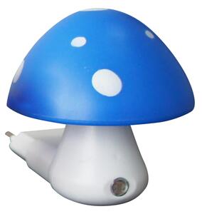 ACA Lighting LED dětská noční lampička do zásuvky Muchomůrka modrá 0,4W/230V/6400K, soumrakový senzor