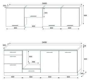 Kuchyňská linka CELESTE 240 cm lesklá taupe