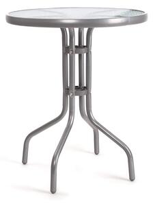 Stůl kovový se skleněnou deskou 60 cm, stříbrný