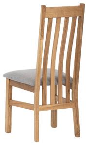 Dřevěná jídelní židle, potah stříbrná látka, masiv dub, přírodní odstín