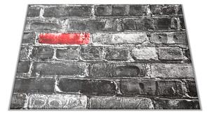 Skleněné prkénko šedá cihlová zeď, červený detail - 30x20cm