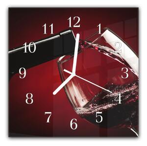 Nástěnné hodiny 30x30cm láhev a sklenice červené víno - plexi
