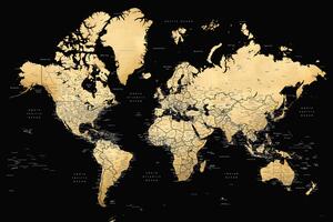 Plakát, Obraz - Blursbyai - Black and gold world map, (60 x 40 cm)