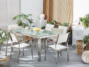 Sada zahradního nábytku stůl s bílou skleněnou deskou 180 x 90 cm 6 bílých židlí GROSSETO