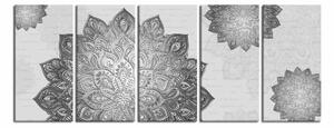 Pětidílný obraz mandala šedá Velikost (šířka x výška): 150x60 cm