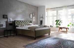Zelená koženková dvoulůžková postel Meise Möbel San Remo 180 x 200 cm s úložným prostorem