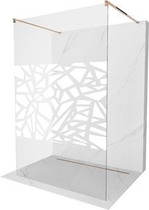 Mexen Kioto, průchozí sprchová zástěna 100 x 200 cm, 8mm sklo čiré/bílý vzor, 2x růžové zlato stabilizační rozpěra, 800-100-002-60-85